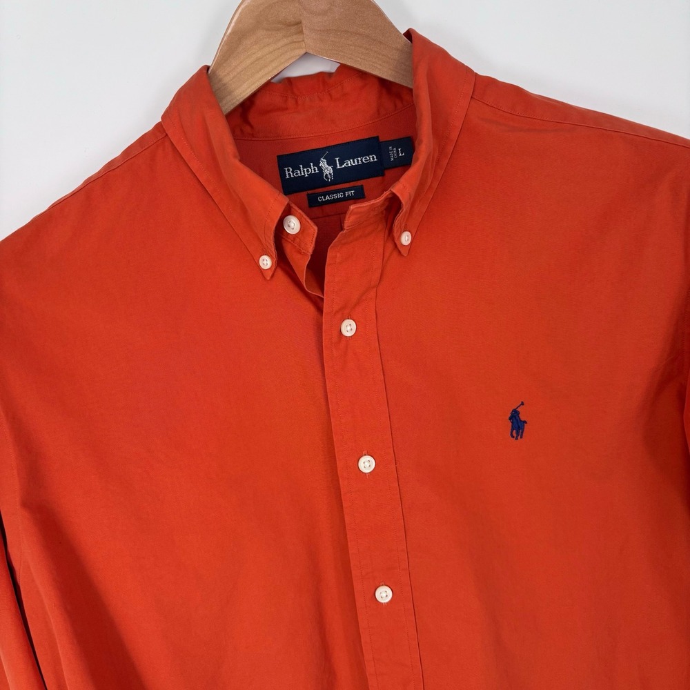 Polo Ralph Lauren Poplin Button Down Shirt Mens L Orange Classic Fit Preppy